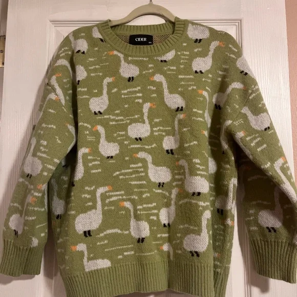 Cider Green Goose Pattern Crewneck Sweater - Picture 1 of 2